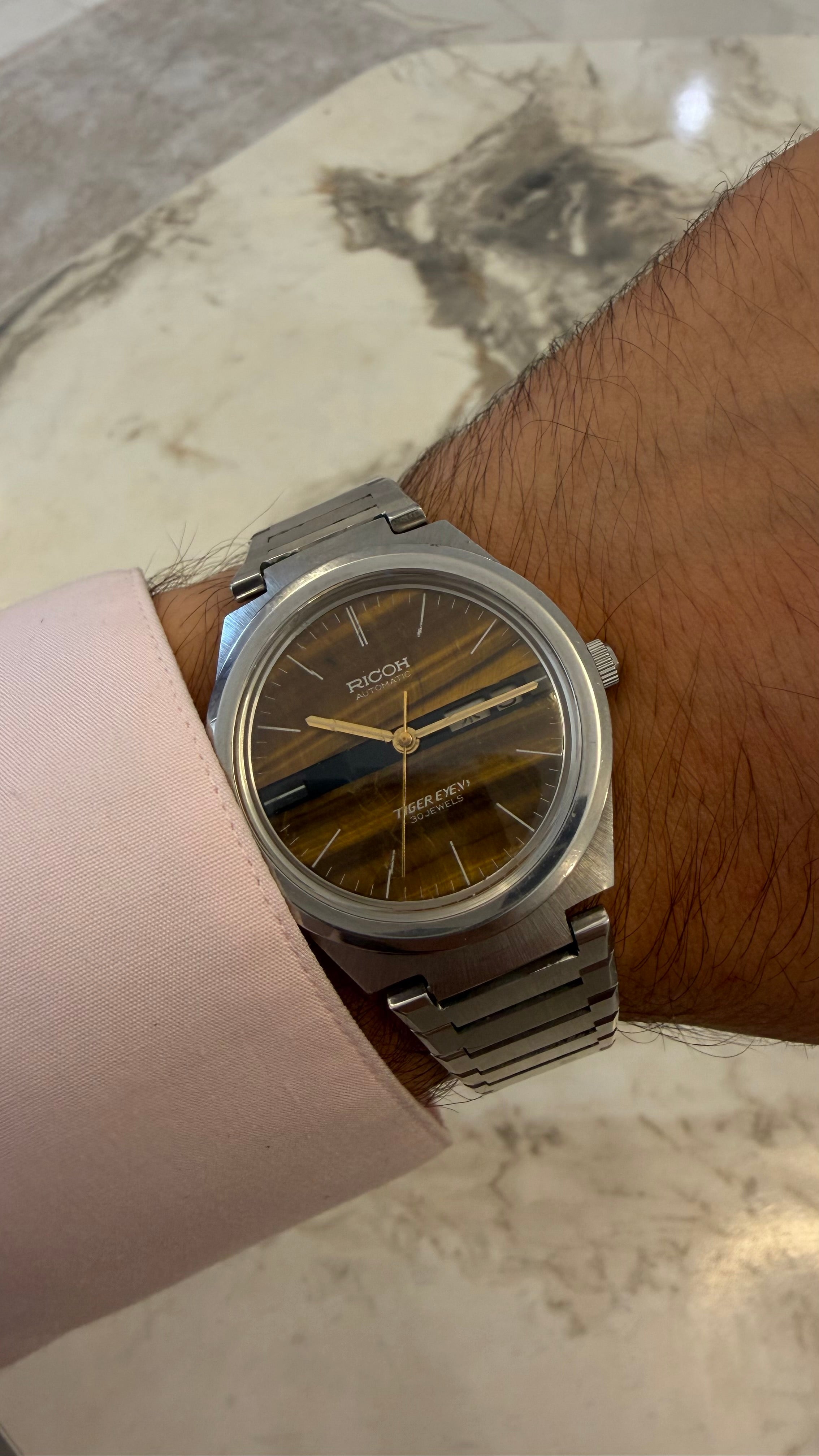 Ricoh Tiger Eye V1 Automatic 30 Jewels – Natural Tiger Eye Stone Dial | Serviced