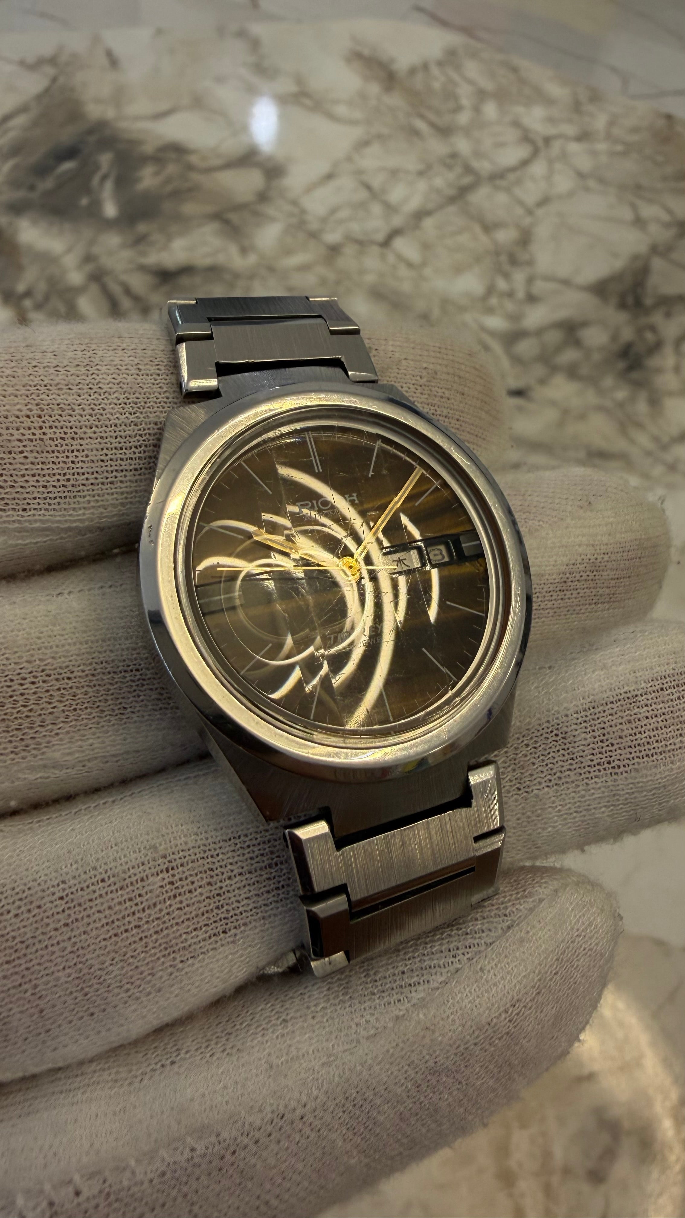 Ricoh Tiger Eye V1 Automatic 30 Jewels – Natural Tiger Eye Stone Dial | Serviced